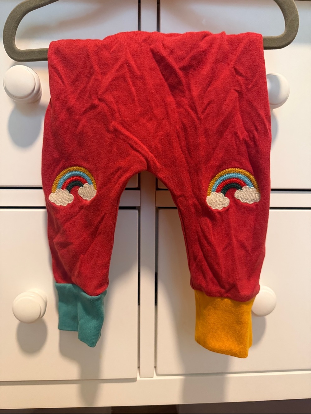 Red Kids One-Piece Pant with Rainbow Patches